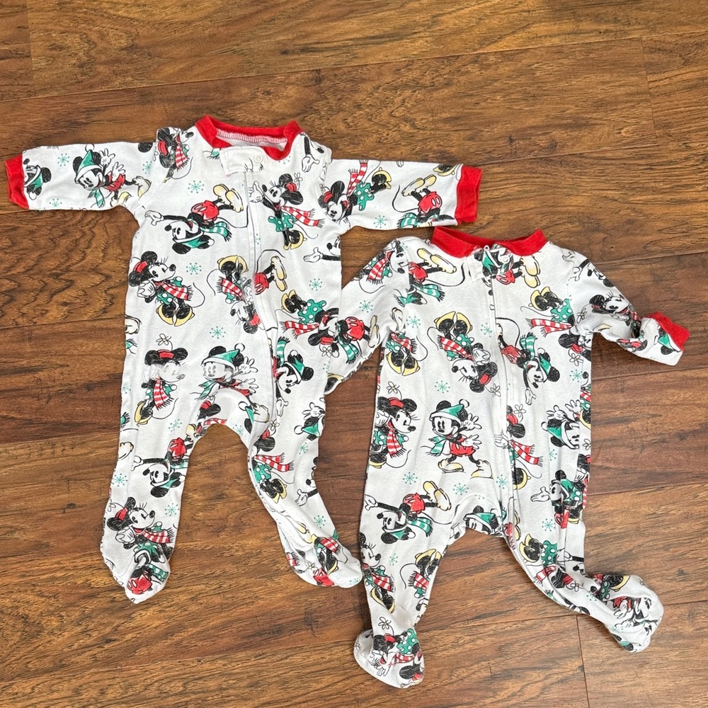 Disney Mickey Mouse Christmas Zipper Sleepers - twin set outfits 3-6 month